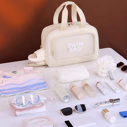 9018 Gym Beach Travel Tote Bag PU Leather + PVC Dry Wet Separation Sports Bag with Shoe Compartment