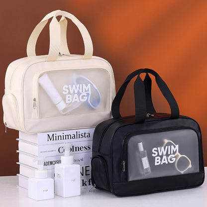 9018 Gym Beach Travel Tote Bag PU Leather + PVC Dry Wet Separation Sports Bag with Shoe Compartment