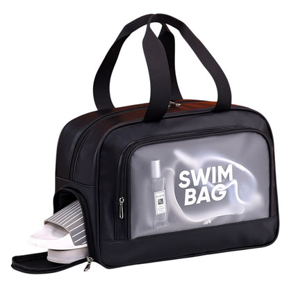 9018 Gym Beach Travel Tote Bag PU Leather + PVC Dry Wet Separation Sports Bag with Shoe Compartment
