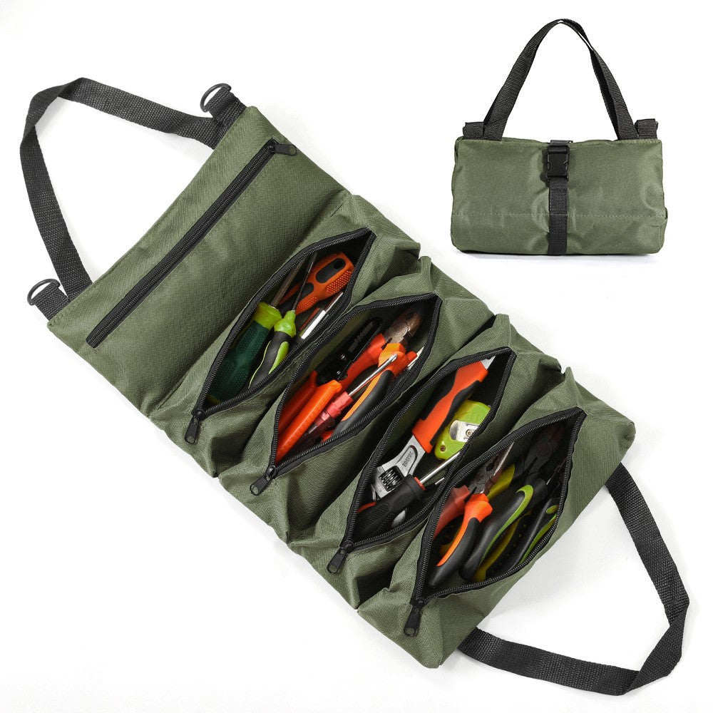 Portable Foldable Tool Bag Oxford Fabric Woodworking Electrician Auto Repair Tools 5 Compartment Organizer Pouch