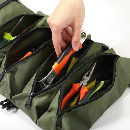 Portable Foldable Tool Bag Oxford Fabric Woodworking Electrician Auto Repair Tools 5 Compartment Organizer Pouch