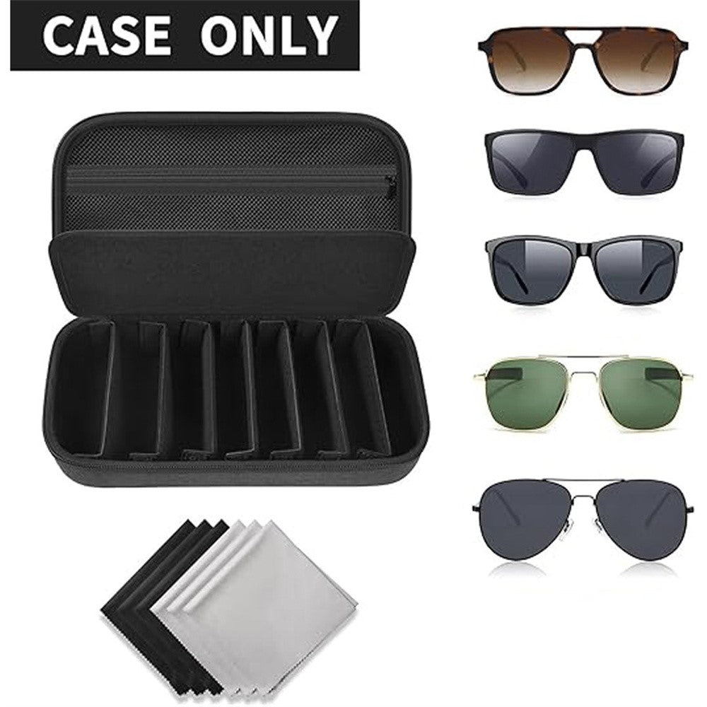 8 Compartments Sunglasses Case Hard EVA Portable Digital Storage Box with Handle