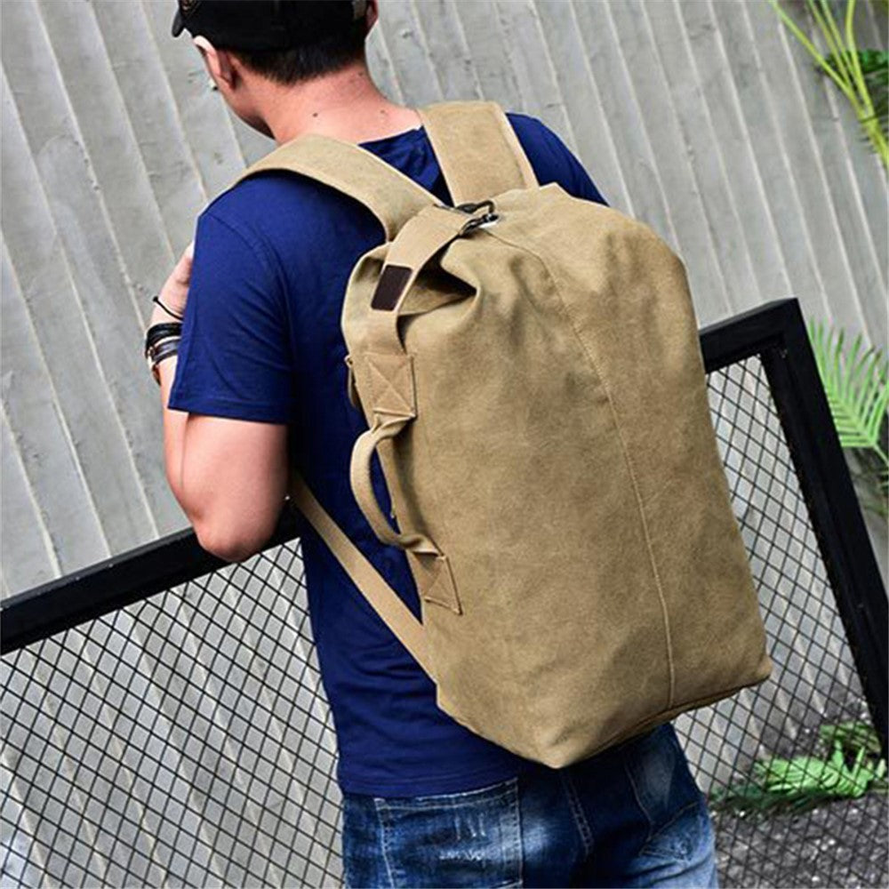 Hiking Camping Rucksack Canvas Travel Backpack Laptop Shoulders Bag, Size: S