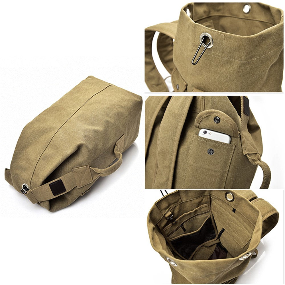 Hiking Camping Rucksack Canvas Travel Backpack Laptop Shoulders Bag, Size: S