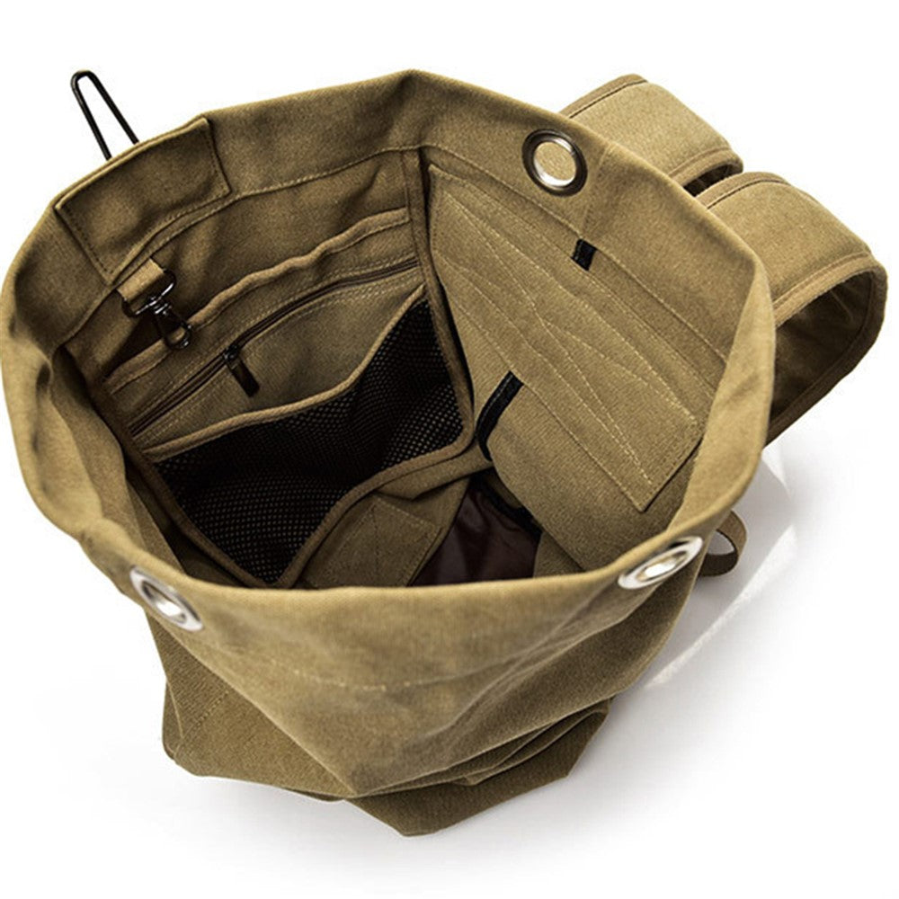 Stylish Men Canvas Rucksack Large Capacity Outdoor Travel Backpack, Upgraded Version Size S