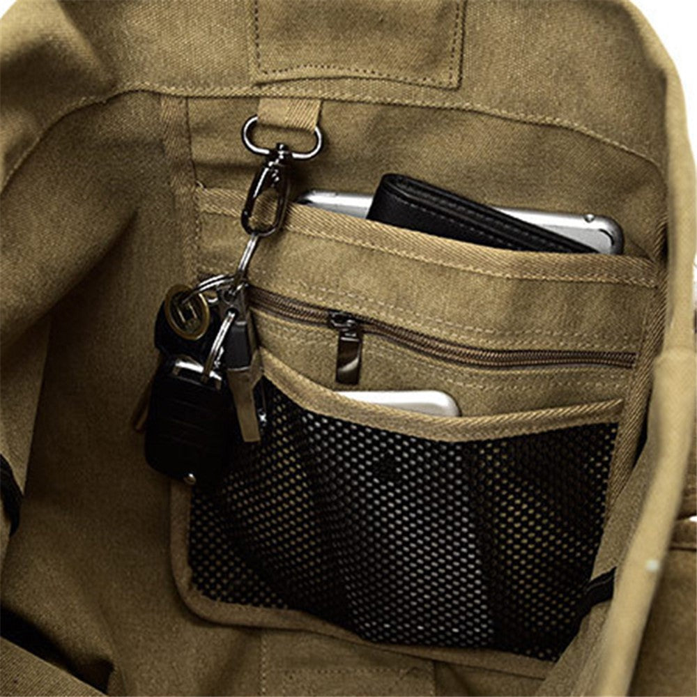 Stylish Men Canvas Rucksack Large Capacity Outdoor Travel Backpack, Upgraded Version Size S