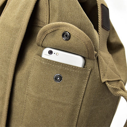 Stylish Men Canvas Rucksack Large Capacity Outdoor Travel Backpack, Upgraded Version Size S