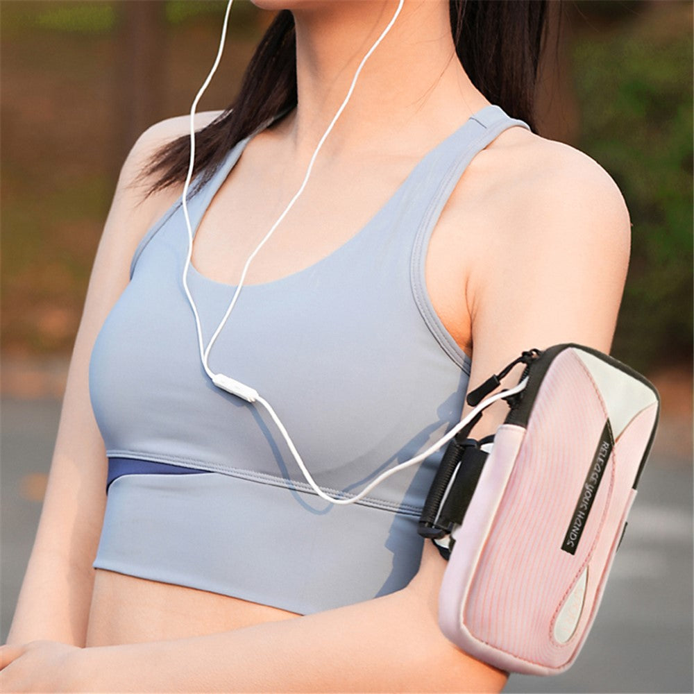 Cell Phone Armband for 6.8'' Phone PU Leather + Polyester Sweatproof Sports Arm Pouch Bag with Adjustable Elastic Band
