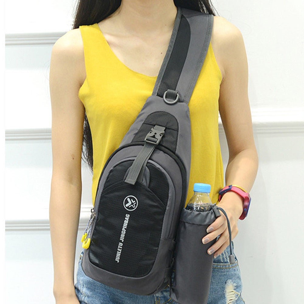 JUNLETU Men Women Chest Bag Nylon Single Shoulder Crossbody Bag with Detachable Bottle Bag