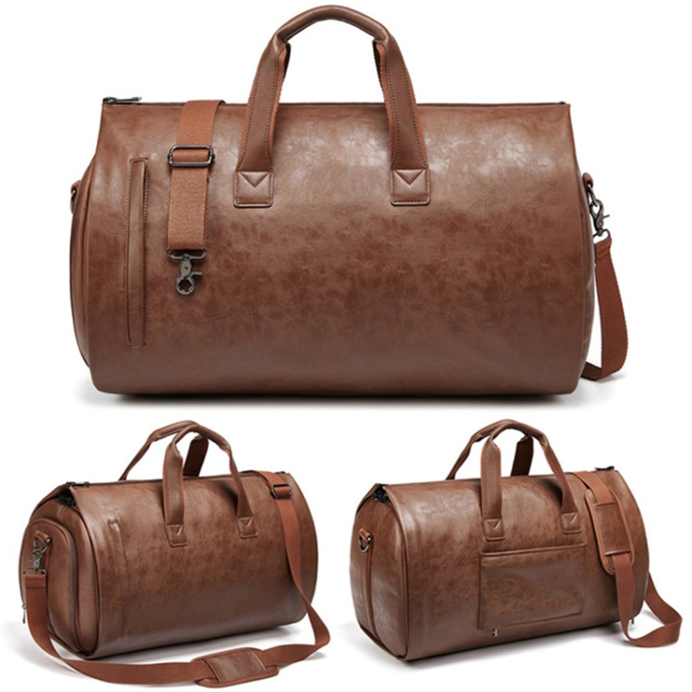 PU Leather Men Suit Storage Bag Large Capacity Waterproof Travel Luggage Tote Crossbody Bag