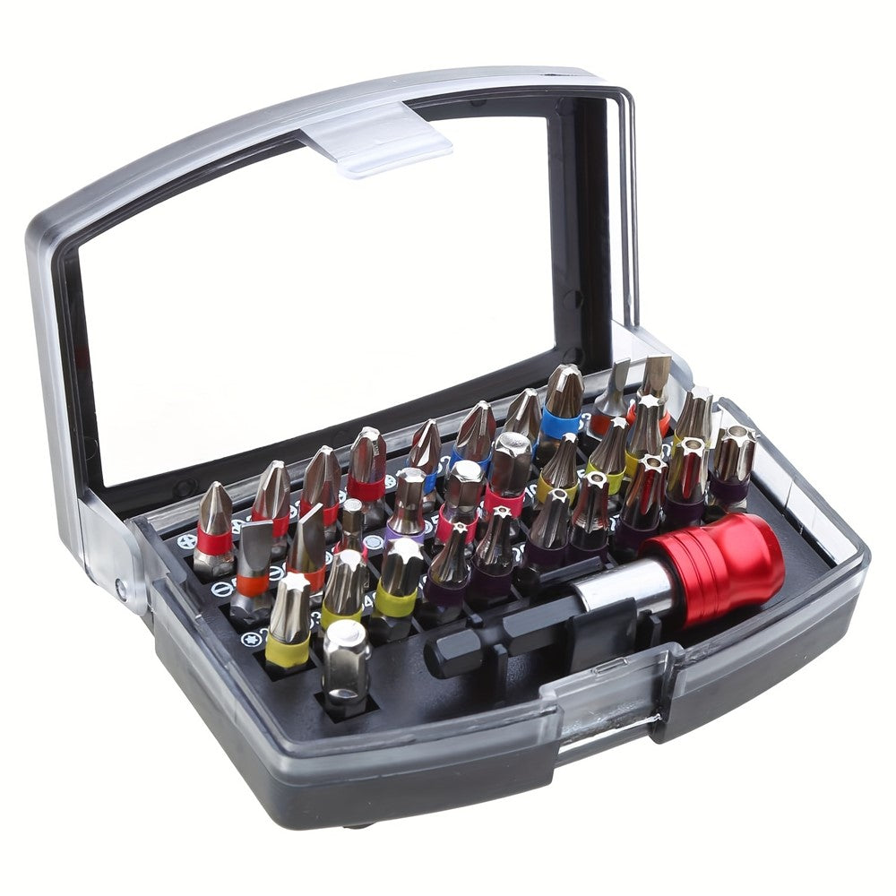 32Pcs / Set S2 Steel Electric Screwdriver Short Bit Slotted Phillips Pozidriv Torx Hexagon Bits Extension Rod Kit
