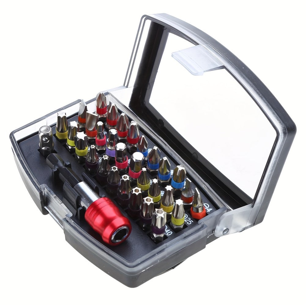 32Pcs / Set S2 Steel Electric Screwdriver Short Bit Slotted Phillips Pozidriv Torx Hexagon Bits Extension Rod Kit
