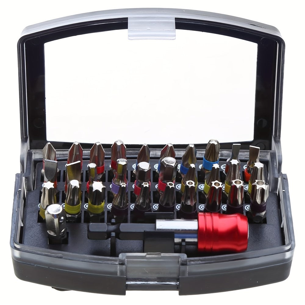 32Pcs / Set S2 Steel Electric Screwdriver Short Bit Slotted Phillips Pozidriv Torx Hexagon Bits Extension Rod Kit