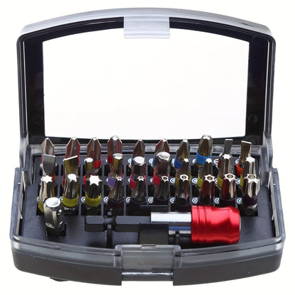 32Pcs / Set S2 Steel Electric Screwdriver Short Bit Slotted Phillips Pozidriv Torx Hexagon Bits Extension Rod Kit