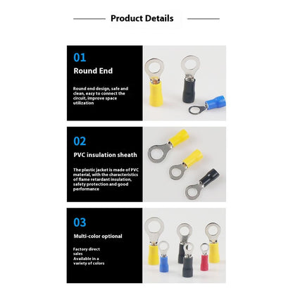 102Pcs Pre-Insulated Ring Terminals Assorted Kit Cold Press Electrical Wire Crimp Connectors
