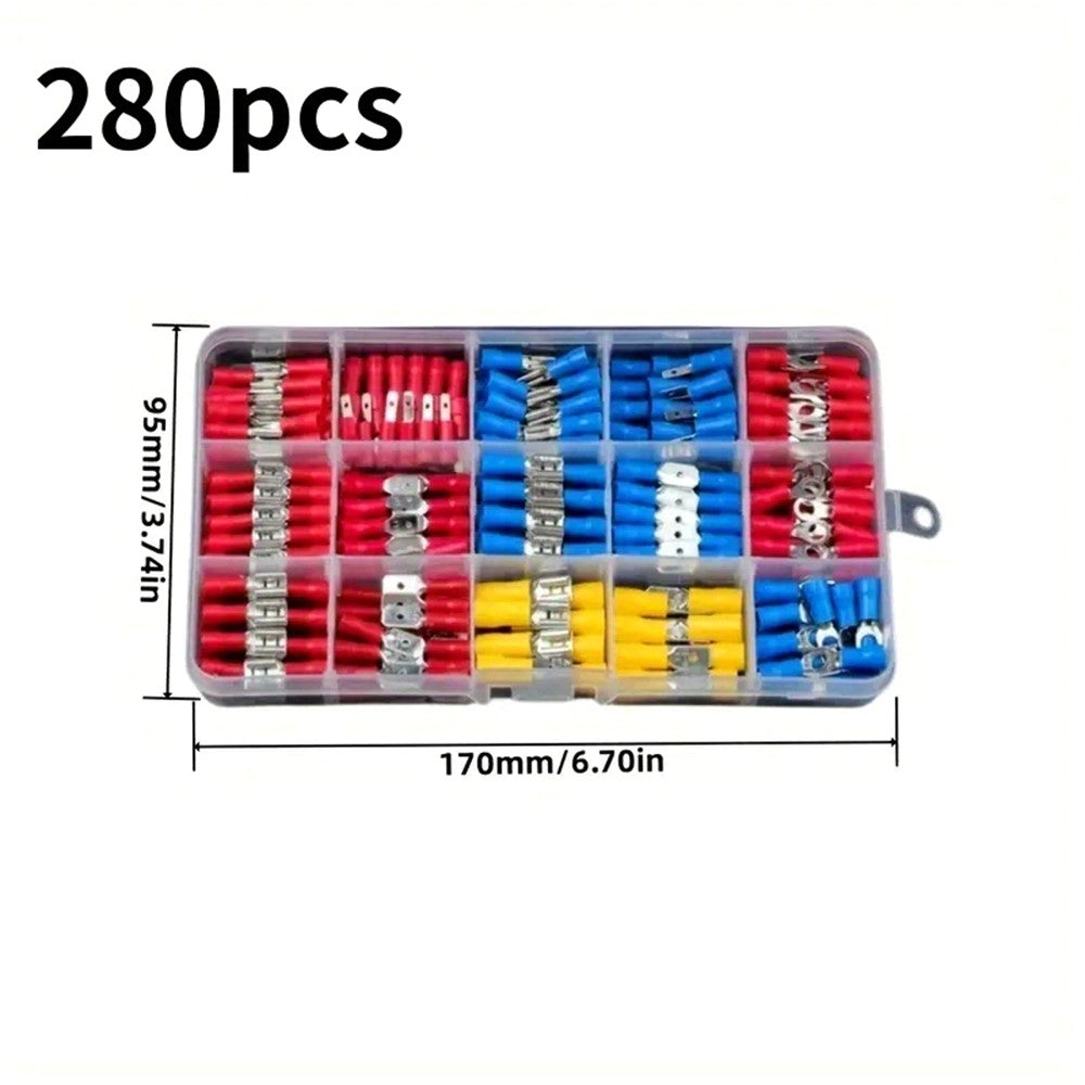 280Pcs Insulated Ring Terminals Assorted Kit Cold Press Electrical Wire Crimp Connectors
