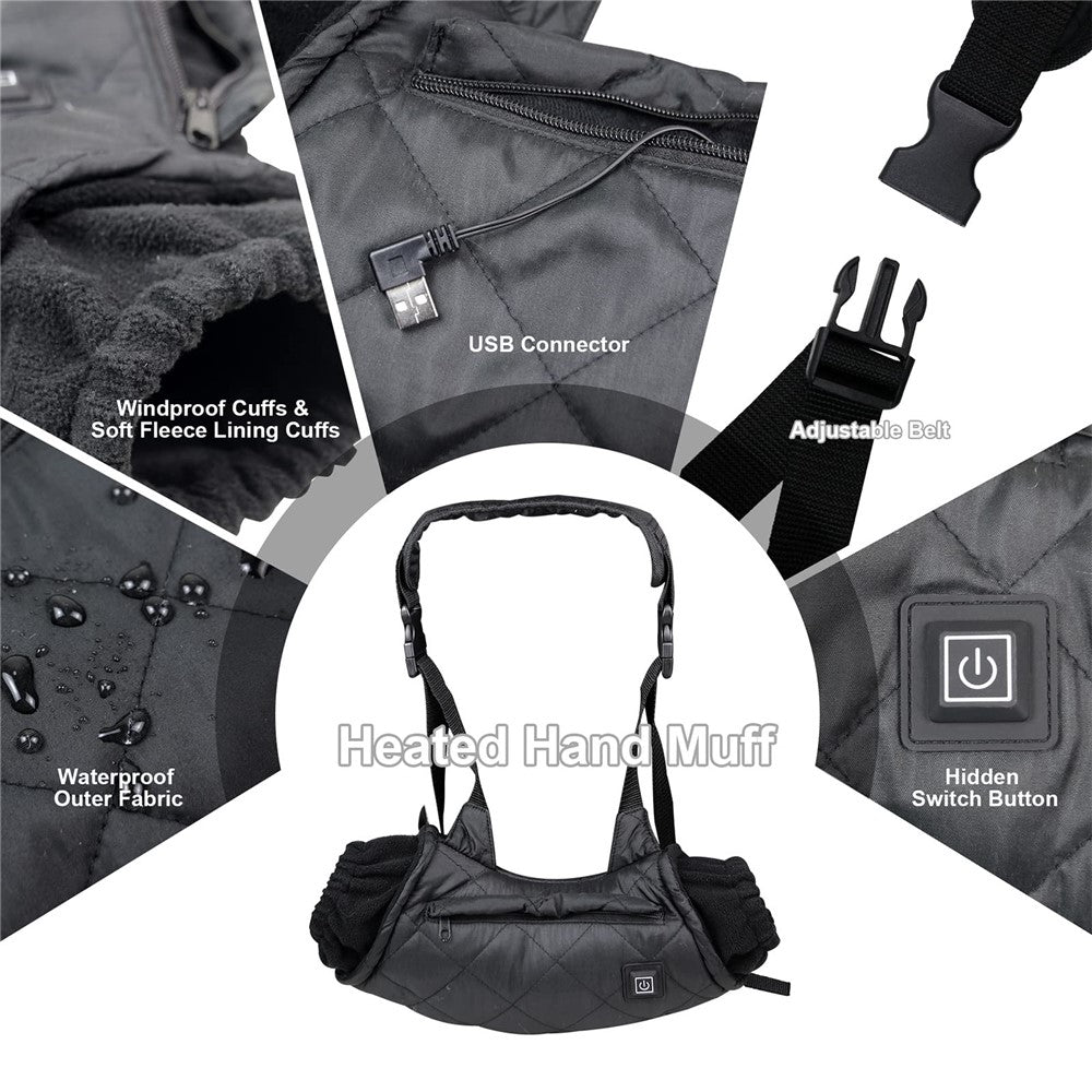 Electric Hand Warmer Rechargeable Heated Hand Muff with 3 Heat Modes Portable Graphene Hand Warmer Bag for Winter Outdoor Hunting Camping Football Golf