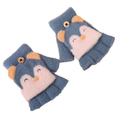 1 Pair Kids Mink Velvet Warm Gloves Half Finger Cover Cartoon Shape