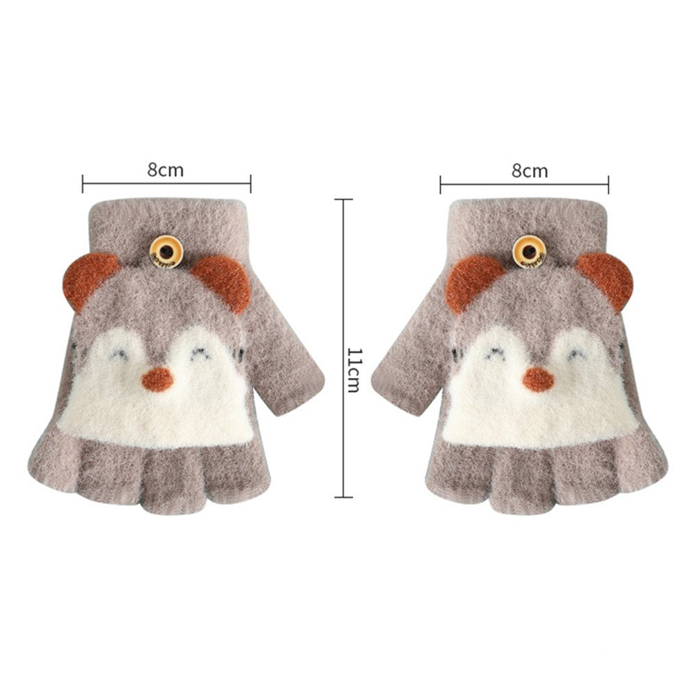 1 Pair Kids Mink Velvet Warm Gloves Half Finger Cover Cartoon Shape