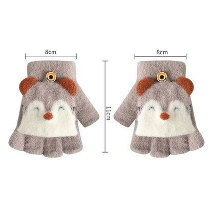 1 Pair Kids Mink Velvet Warm Gloves Half Finger Cover Cartoon Shape