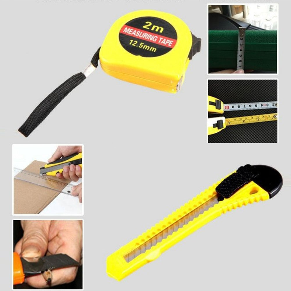 9Pcs / Set Utility Knife Measuring Tape Wire Cutter Screwdriver Car Home Repair Tool Box