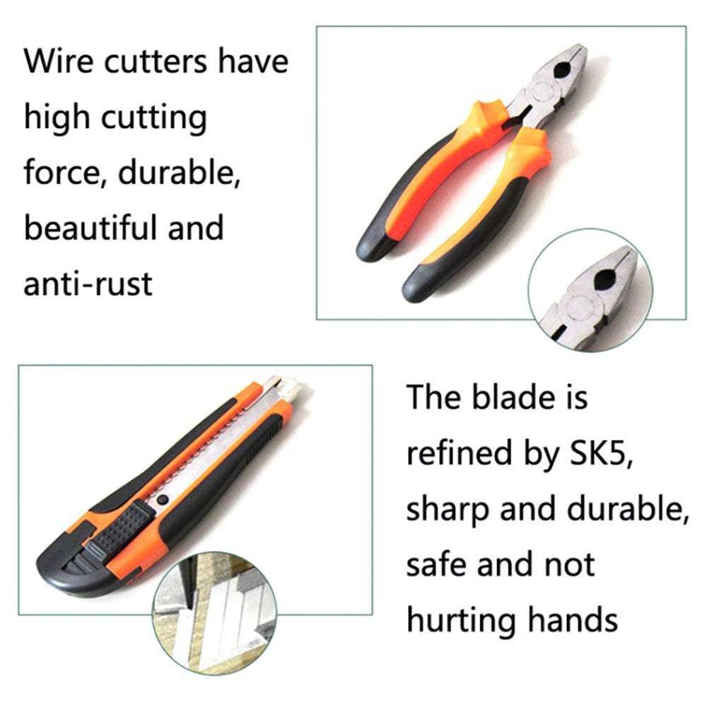 2109B 9Pcs / Set Carbon Steel Utility Knife Wire Cutter Screwdriver Electric Test Pen Home Repairing Tool Box