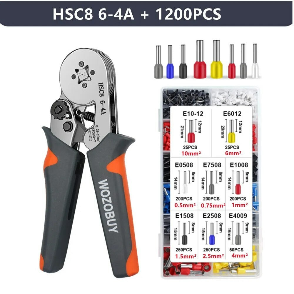 HSC8 6-4A Ferrule Crimping Pliers with 1200Pcs Terminals Wire Connector Electrical Repair Kit