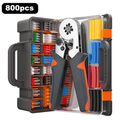 HSC8 6-6A Ferrule Crimping Pliers with 800Pcs Terminals Wire Connector Electrical Repair Kit