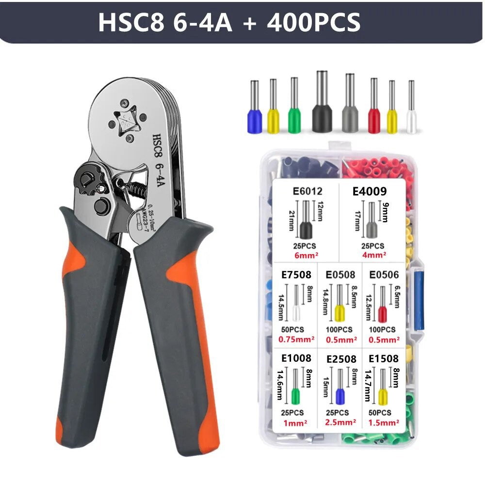 HSC8 6-4A Ferrule Crimping Pliers with 400Pcs Terminals Wire Connector Electrical Repair Kit