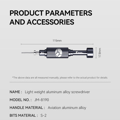 JAKEMY JM-8190 Aviation Aluminum Alloy Magnetic Screwdriver Set with S-2 Alloy Bits for Smart Phone, Watch Repair