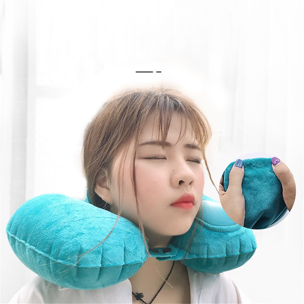 PICTET.FINO RH80 U-Shape Portable Press Inflatable Pillow Camping Travel Nap Neck Cushion with Storage Bag