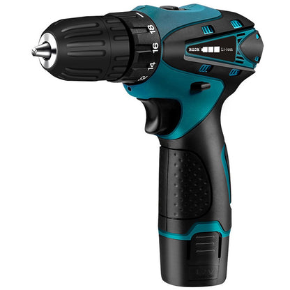HILDA Cordless Electric Drill Screwdriver Rechargeable 12V Mini Drill Electric Screwdriver Tool with Plastic Box, EU Plug
