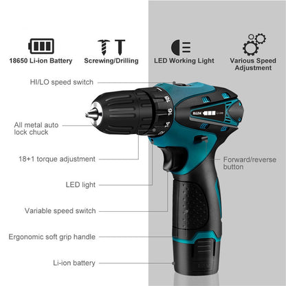 HILDA Cordless Electric Drill Screwdriver Rechargeable 16.8V Mini Drill Electric Screwdriver Tool, EU Plug