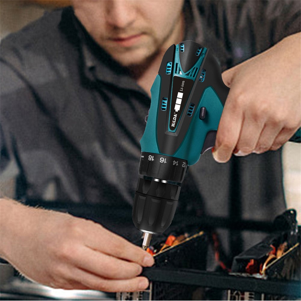 HILDA Cordless Electric Drill Screwdriver Rechargeable 16.8V Mini Drill Electric Screwdriver Tool, EU Plug
