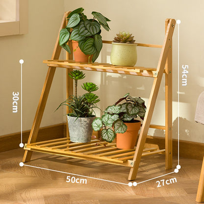 2-Tier 50cm Folding Wooden Plant Stand Indoor Flower Shelf Ladder Display Rack for Home / Garden / Balcony