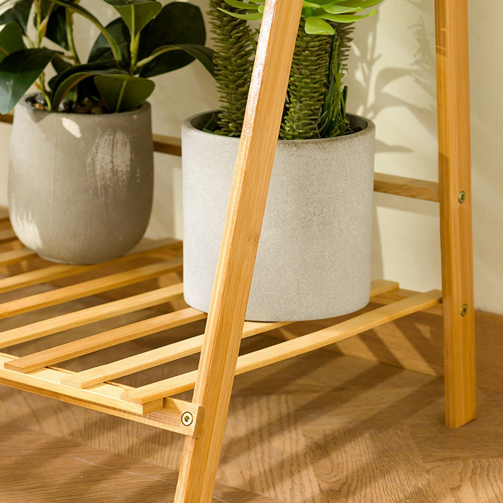 2-Tier 50cm Folding Wooden Plant Stand Indoor Flower Shelf Ladder Display Rack for Home / Garden / Balcony
