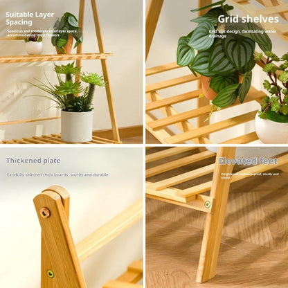 2-Tier 50cm Folding Wooden Plant Stand Indoor Flower Shelf Ladder Display Rack for Home / Garden / Balcony