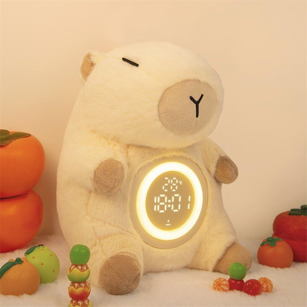 Cute Capybara Shape Plush Toy Bedside Lamp for Bedroom Alarm Clock with Night Light Birthday Gift