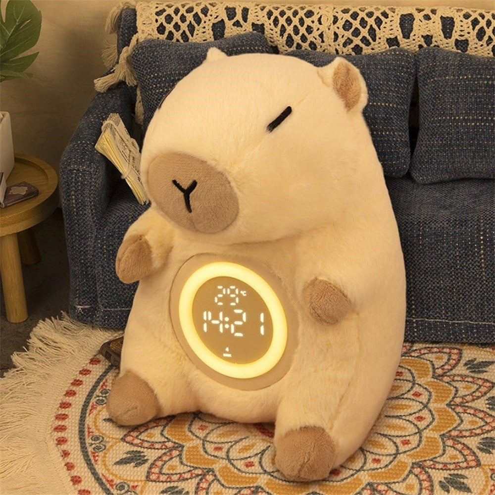 Cute Capybara Shape Plush Toy Bedside Lamp for Bedroom Alarm Clock with Night Light Birthday Gift