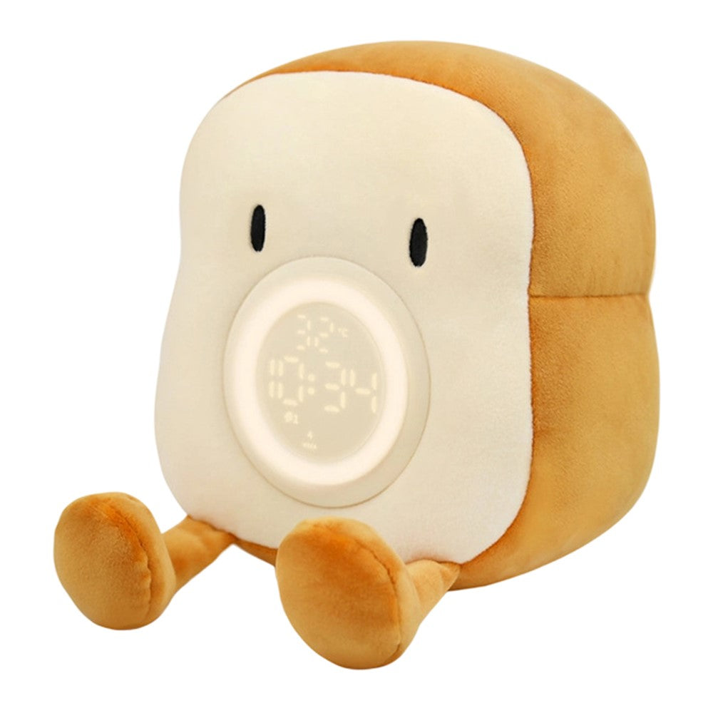 Cartoon Toast Shape Alarm Clock Night Light with 4 Ringtones for Bedroom Plush Toy Kids Gift