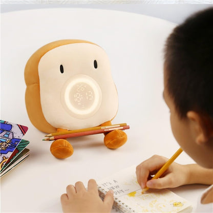 Cartoon Toast Shape Alarm Clock Night Light with 4 Ringtones for Bedroom Plush Toy Kids Gift