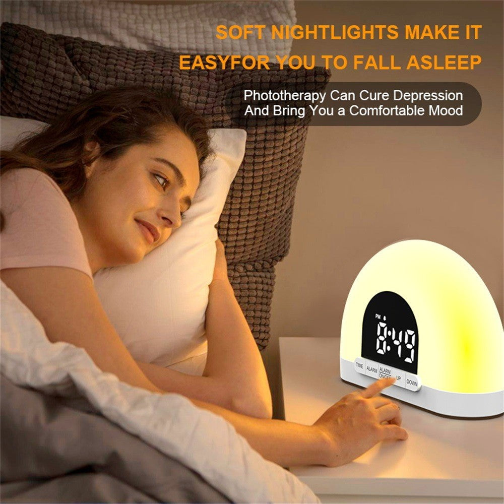 Simulation Sunrise Wake Up Light Digital Alarm Clock Intelligent Night Light for Bedroom