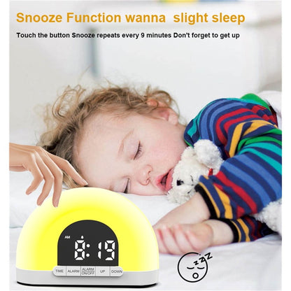 Simulation Sunrise Wake Up Light Digital Alarm Clock Intelligent Night Light for Bedroom