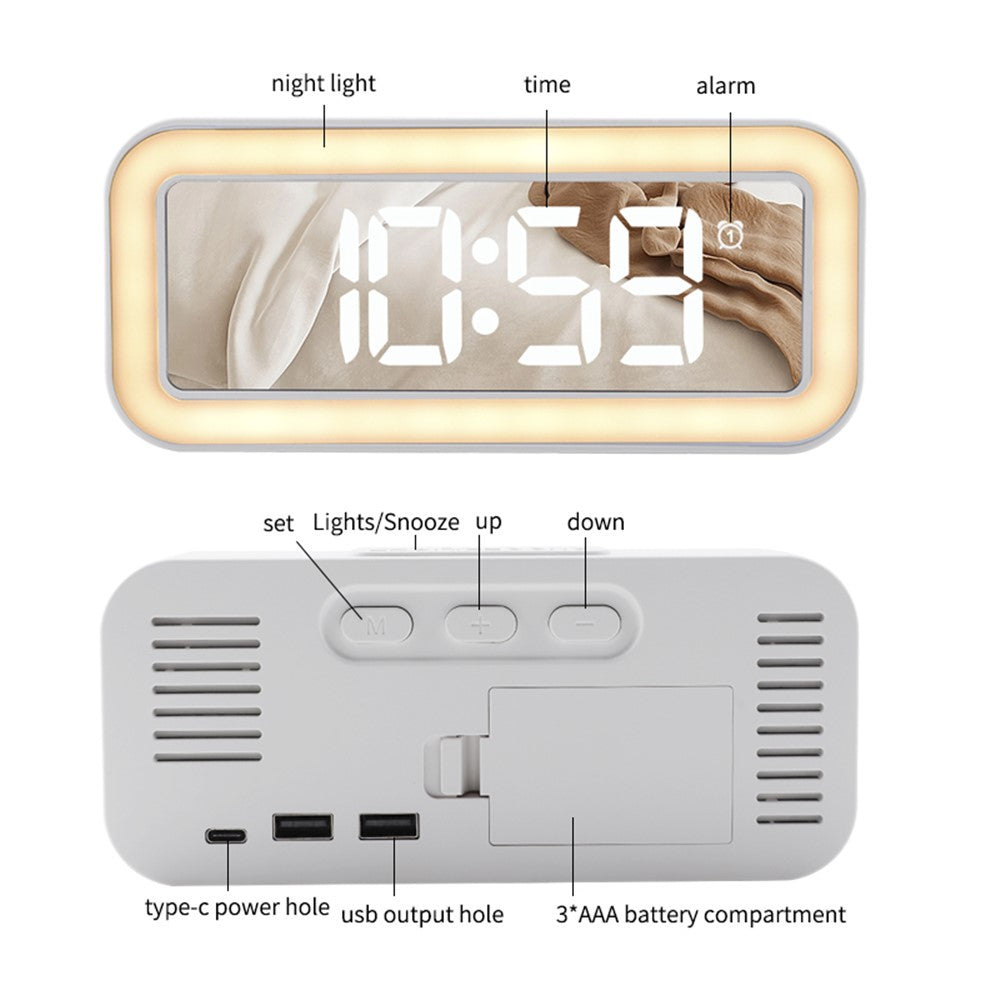 TS-3002 LED Digital Display Desk Clock Bedside Desktop Night Light Electronic Alarm Clock