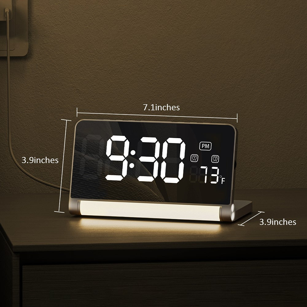 ZM-A1C Temperature Display Foldable LED Digital Alarm Clock with Night Light and 10W Wireless Charger