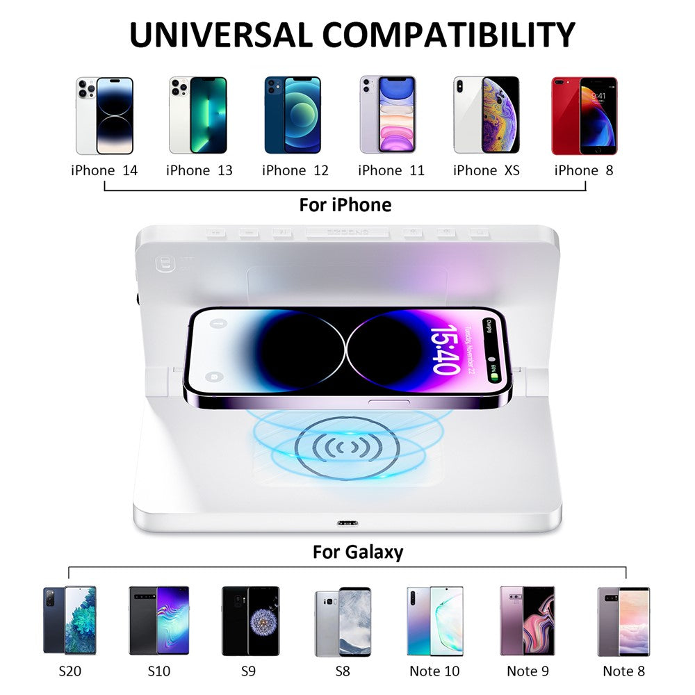 ZM-A1C Temperature Display Foldable LED Digital Alarm Clock with Night Light and 10W Wireless Charger