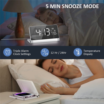 ZM-A1C Temperature Display Foldable LED Digital Alarm Clock with Night Light and 10W Wireless Charger