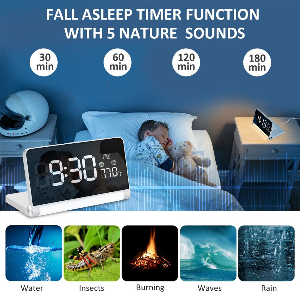 ZM-A1C Temperature Display Foldable LED Digital Alarm Clock with Night Light and 10W Wireless Charger
