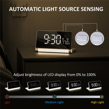ZM-A1C Temperature Display Foldable LED Digital Alarm Clock with Night Light and 10W Wireless Charger