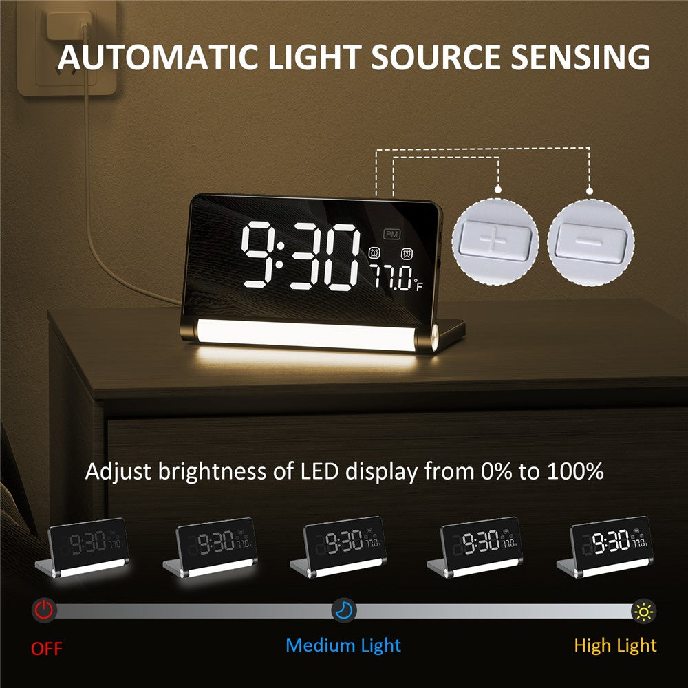 ZM-A1 Temperature Display Foldable LED Digital Alarm Clock with Dimmable Night Light